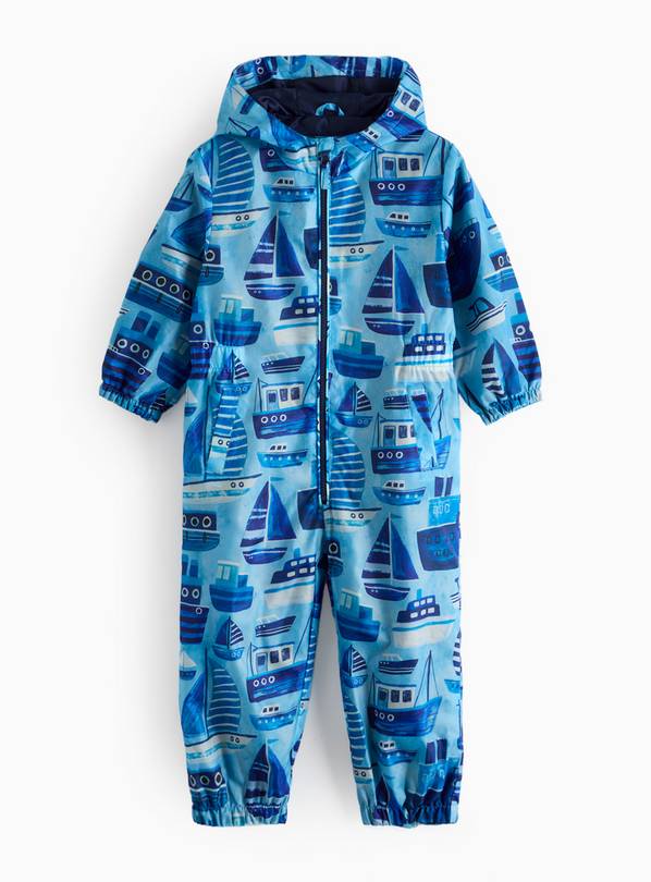 Blue Boat Printed Hooded Puddlesuit 1-2 years